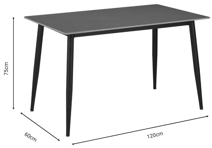 Τραπέζι Gustas pakoworld γκρι μαρμάρου sintered stone-μαύρο μέταλλο 120x60x75εκ