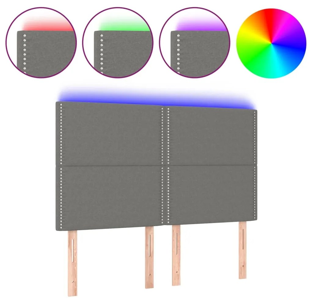 vidaXL Κεφαλάρι Κρεβατιού LED Σκούρο Γκρι 144x5x118/128εκ. Υφασμάτινο