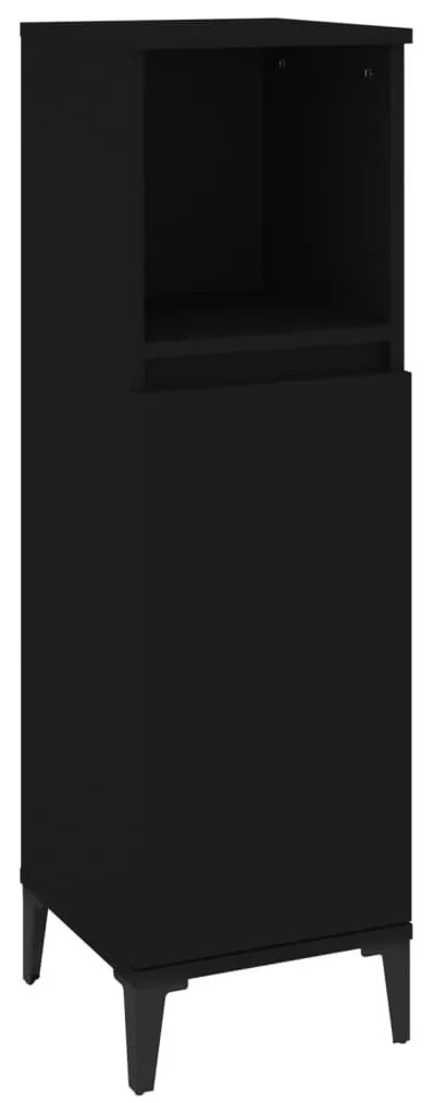 Ντουλάπι Μπάνιου Μαύρο 30x30x100 εκ. Επεξεργασμένο Ξύλο - Μαύρο