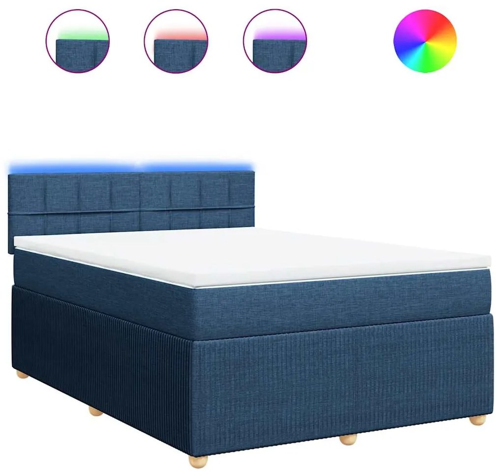 vidaXL Κρεβάτι Boxspring με Στρώμα Μπλε 140x190 εκ. Υφασμάτινο