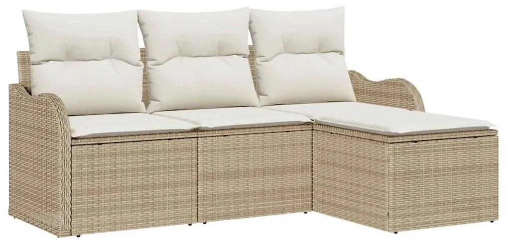 vidaXL Σετ Καναπέ Κήπου με μαξιλάρι 4 pcs Μπεζ Πολυ ράταν