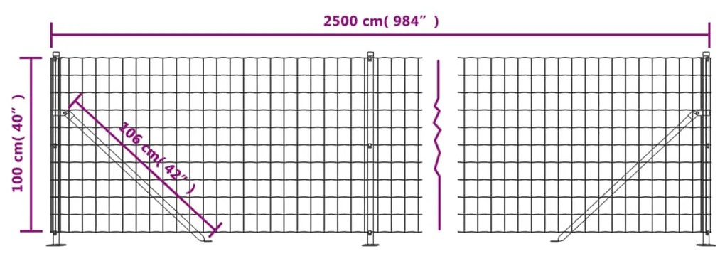 vidaXL Συρματόπλεγμα Περίφραξης Πράσινο 1 x 25 μ. με Βάσεις Φλάντζα