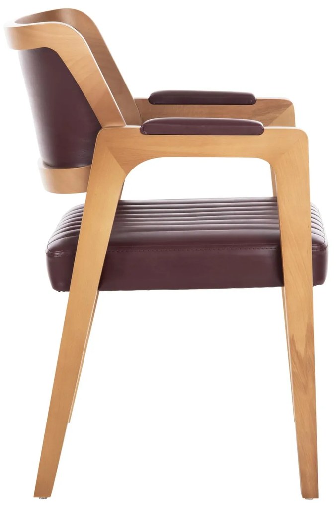 Πολυθρόνα BELMON Ξύλο Καρυδιάς σε Oak και PU σε κερασί 55x57x81Υεκ. 6αδα 55x57x81 εκ.