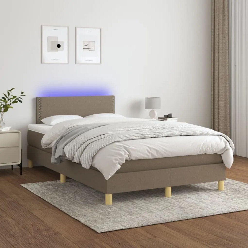 vidaXL Κρεβάτι Boxspring με Στρώμα & LED Taupe 120x200 εκ. Υφασμάτινο