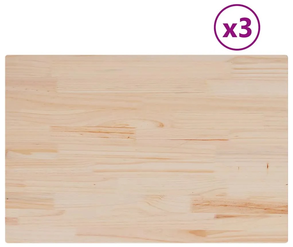 vidaXL Επιφάνειες Τραπεζιού Ορθογώνιες 3 τεμ. 80x53x1,7 εκ Μασίφ Πεύκο