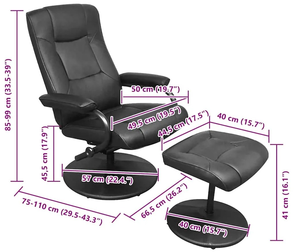 vidaXL Ανακλινόμενη πολυθρόνα Μαύρο 66,5 x 75 x 99 cm Τεχνητό δέρμα
