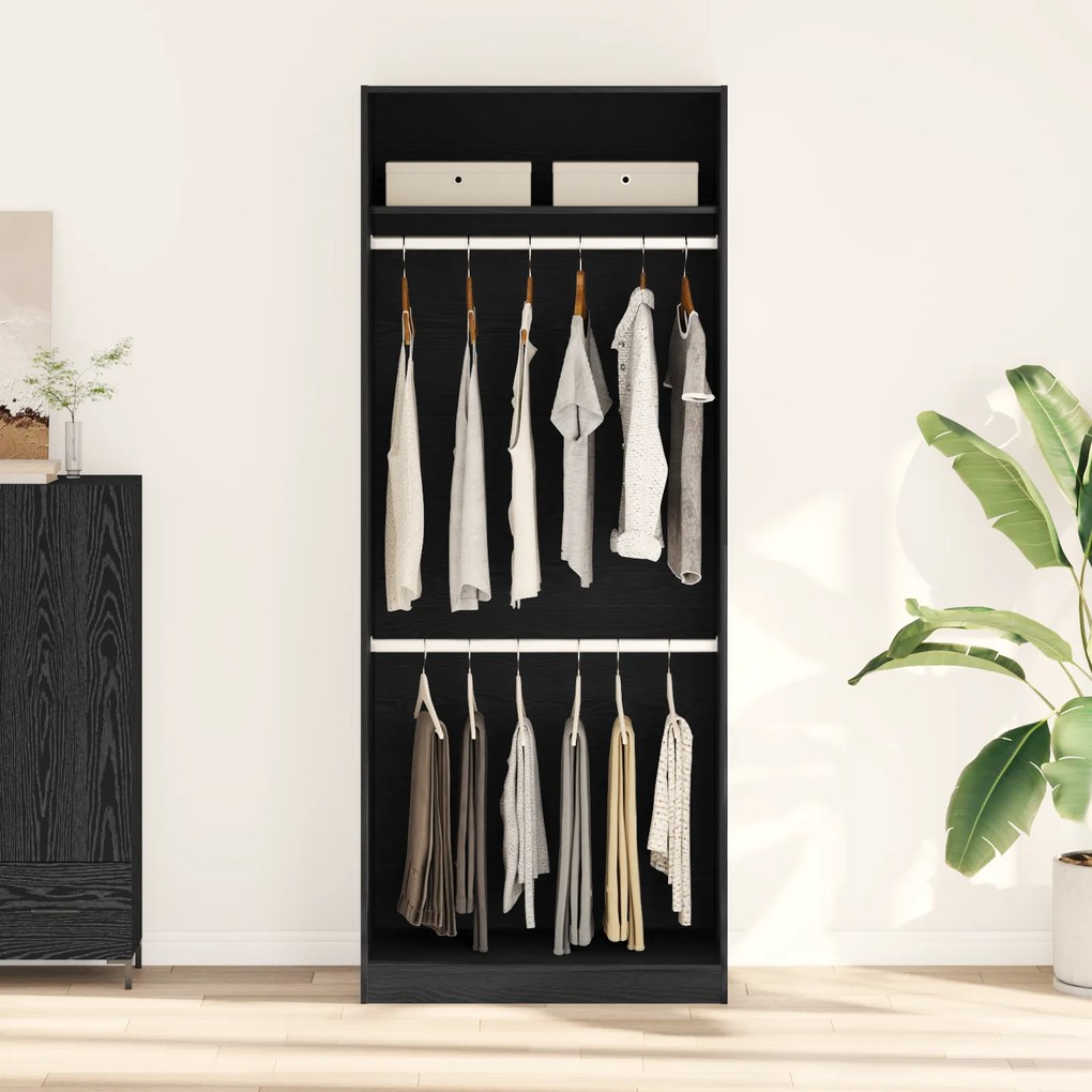 vidaXL Ντουλάπα Black Oak  - 80 x 50 x 200 cm, Φτιαγμένη από επεξεργασμένο ξύλο