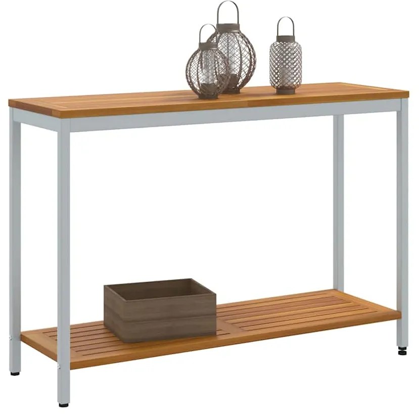vidaXL Εξωτερικό Τραπέζι Φυσικό & Γκρι, 35 x 110 x 75 εκ, Σταθερό, Φτιαγμένο από Ξύλο και Χάλυβα