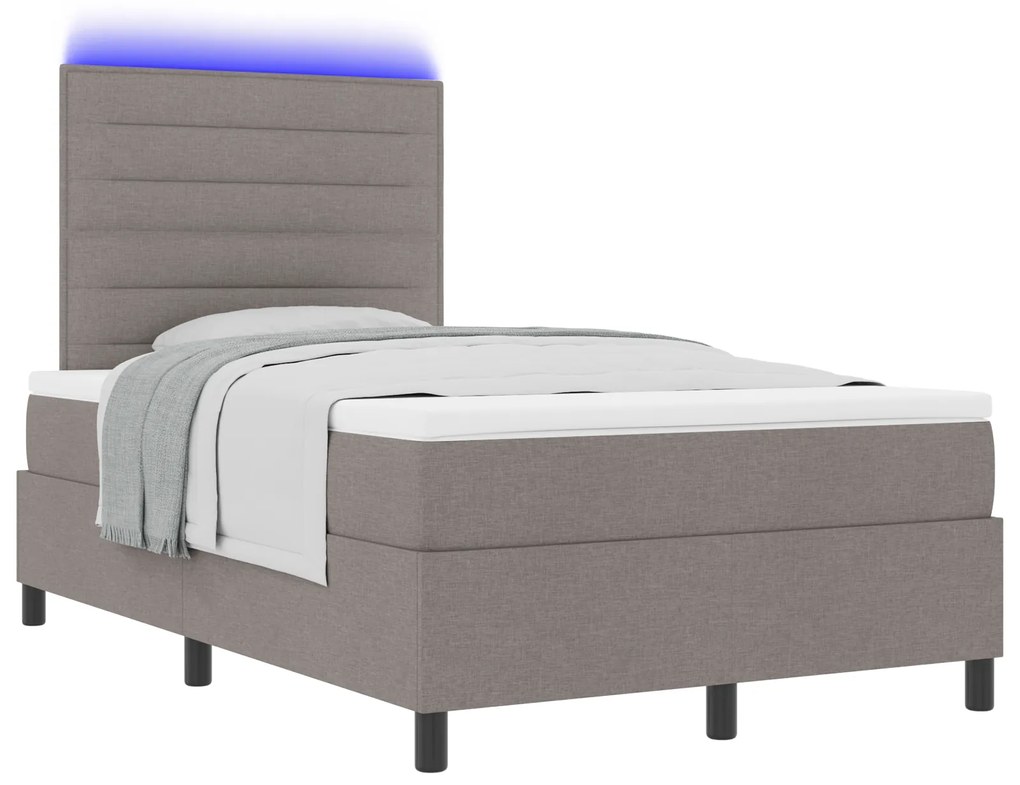 vidaXL Κρεβάτι με ελατήρια, στρώμα και LED σε ταπαζ, 120 x 190 εκ.