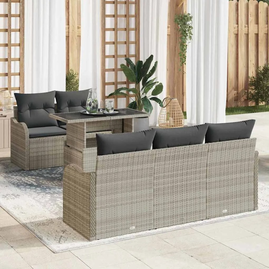 vidaXL Σετ Καναπέ Κήπου με μαξιλάρι 6 pcs Ανοιχτό γκρι Πολυ ράταν