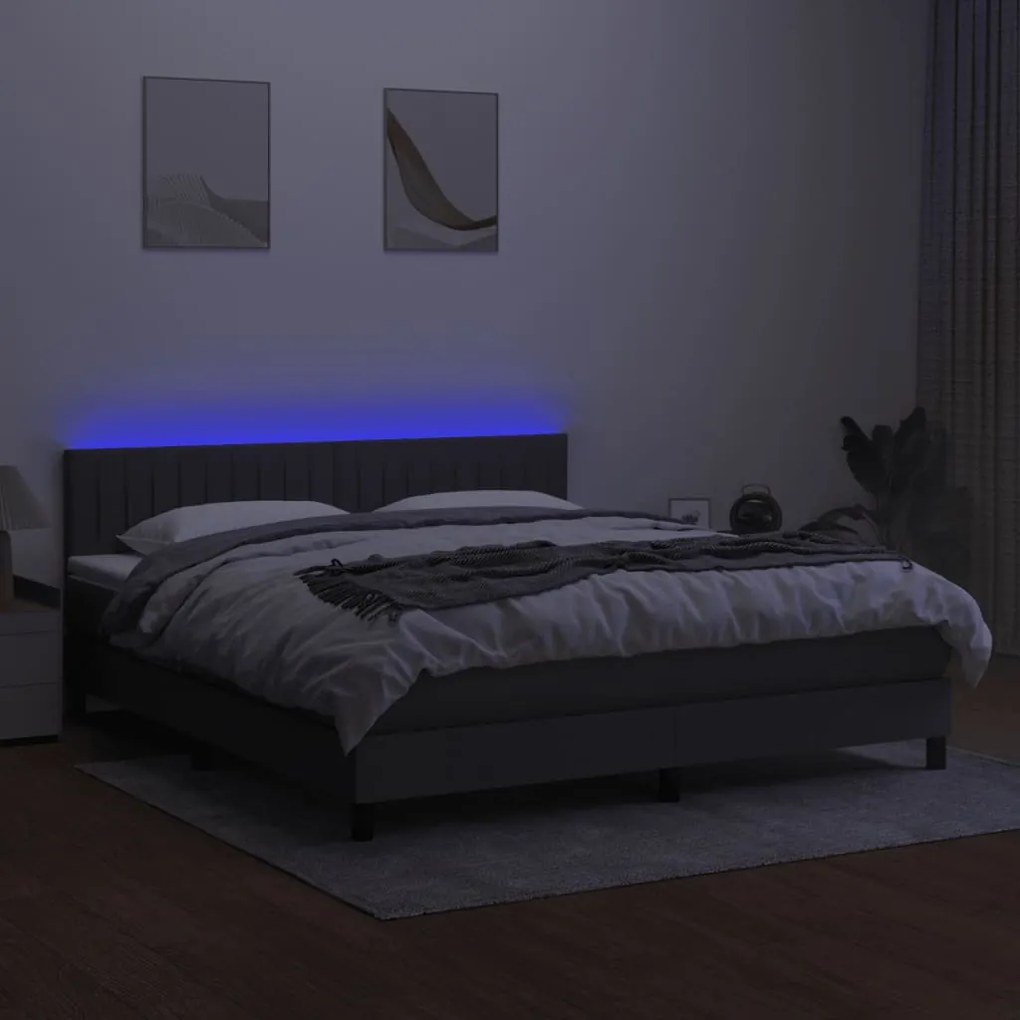 ΚΡΕΒΑΤΙ BOXSPRING ΜΕ ΣΤΡΩΜΑ &amp; LED ΣΚ.ΓΚΡΙ 160X200 ΕΚ ΥΦΑΣΜΑΤΙΝΟ 3133326