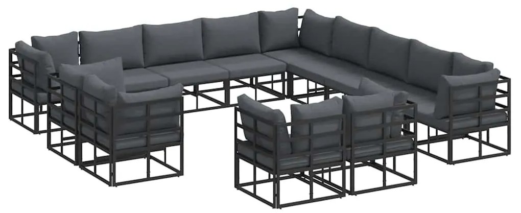 vidaXL Σετ Καναπέ Κήπου με μαξιλάρι 13 pcs Μαύρο Αλουμίνιο