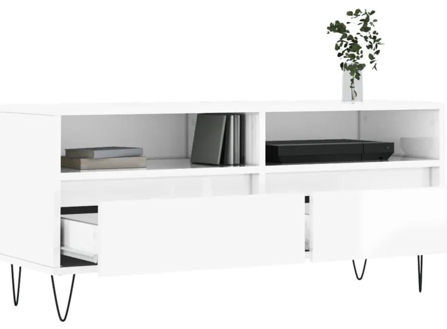 vidaXL Έπιπλο Τηλεόρασης Γυαλ. Λευκό 100x34,5x44,5 εκ. Επεξεργ. Ξύλο