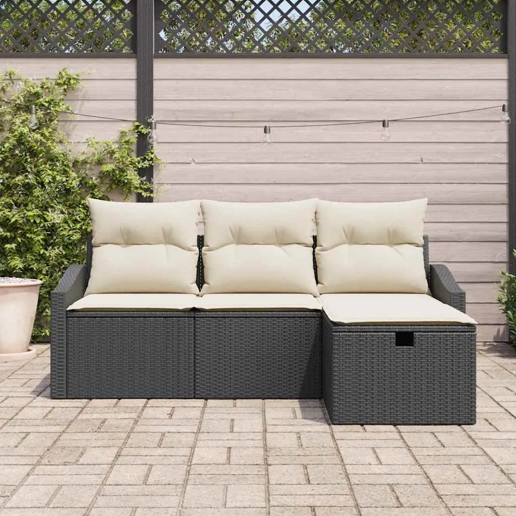 vidaXL Σετ Καναπέ Κήπου με μαξιλάρι 4 pcs Μαύρο Πολυ ράταν