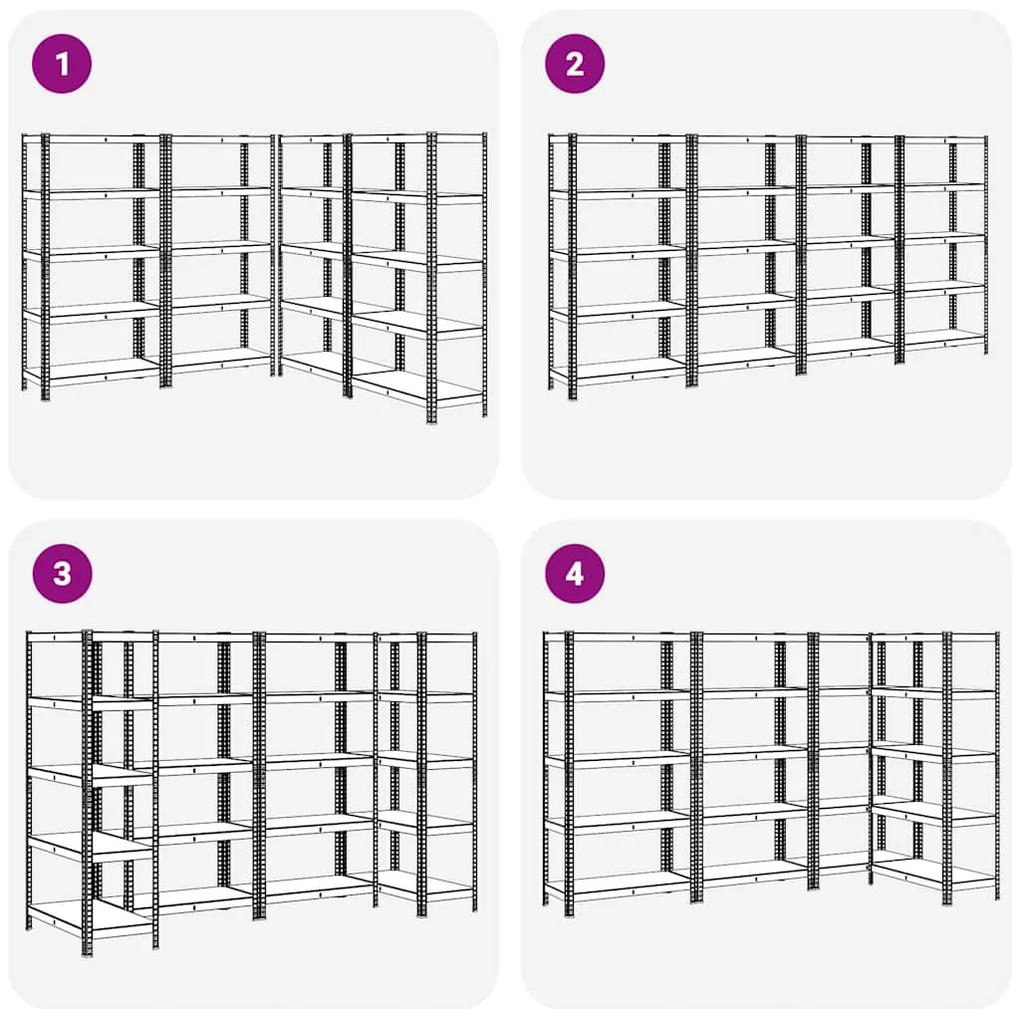 vidaXL Ραφιέρα Βαρέως Τύπου 5 Επιπέδων 4 Τεμ. Ασημί Ατσάλι/Επεξ. Ξύλο