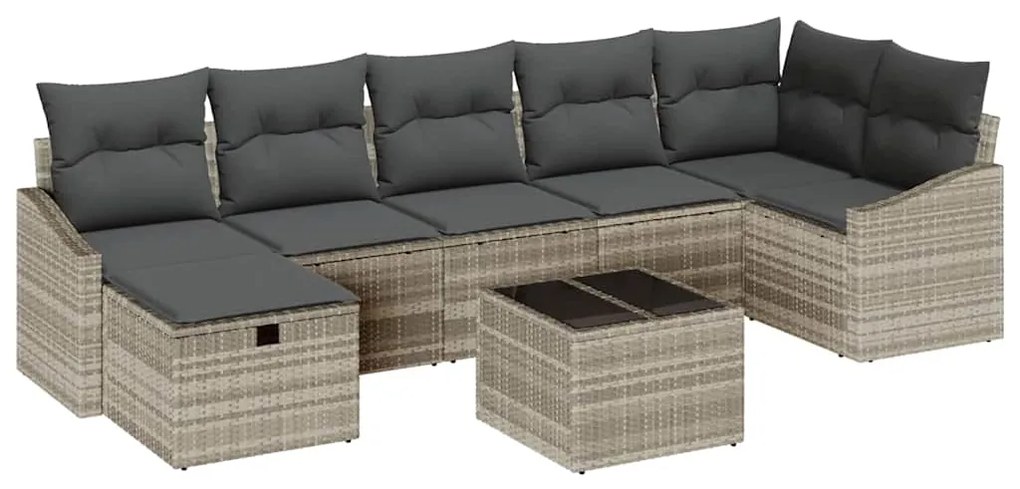 vidaXL Σετ Καναπέ Κήπου με μαξιλάρι 8 pcs Ανοιχτό γκρι Πολυ ράταν