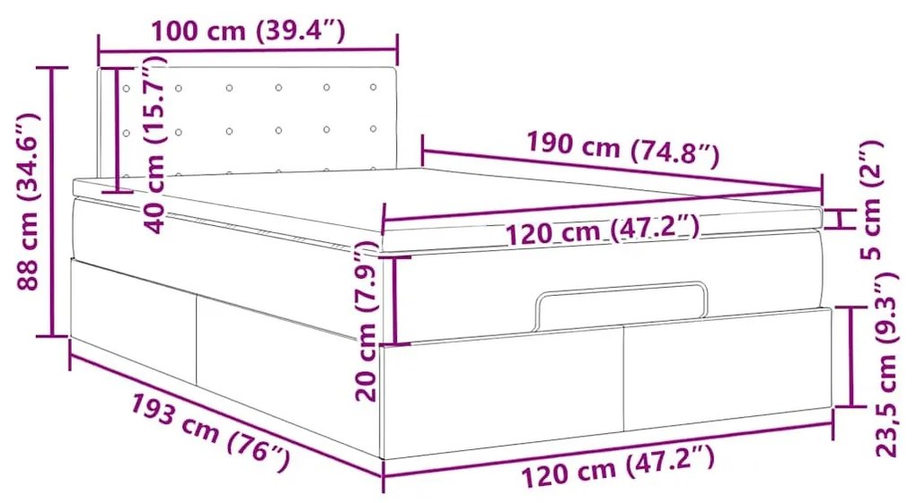 Οθωμανικό κρεβάτι με στρώμα Cream 120x190 cm Ύφασμα - Κρεμ