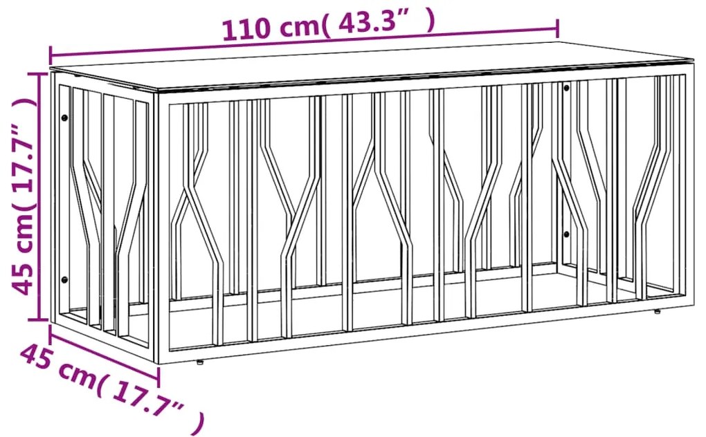 vidaXL Τραπέζι Σαλονιού 110x45x45 εκ. από Ανοξ. Ατσάλι και Γυαλί