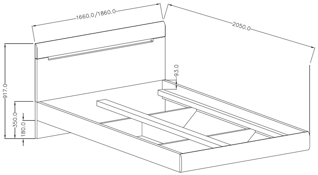 Κρεβάτι Columbia-Λευκό - Μαύρο-160 x 200