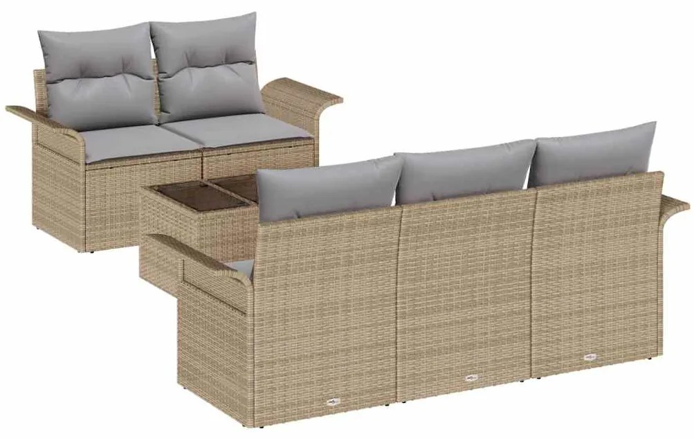 vidaXL Σετ Καναπέ Κήπου 6 pcs Μπεζ Πολυ ράταν