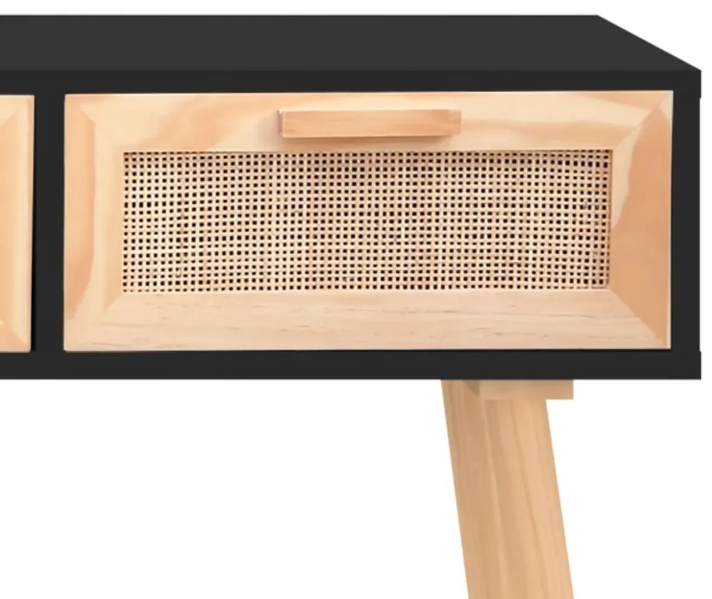 vidaXL Τραπέζι Κονσόλα Μαύρο 105x30x75 εκ. Μασίφ Πεύκο &amp; Φυσικό Ρατάν