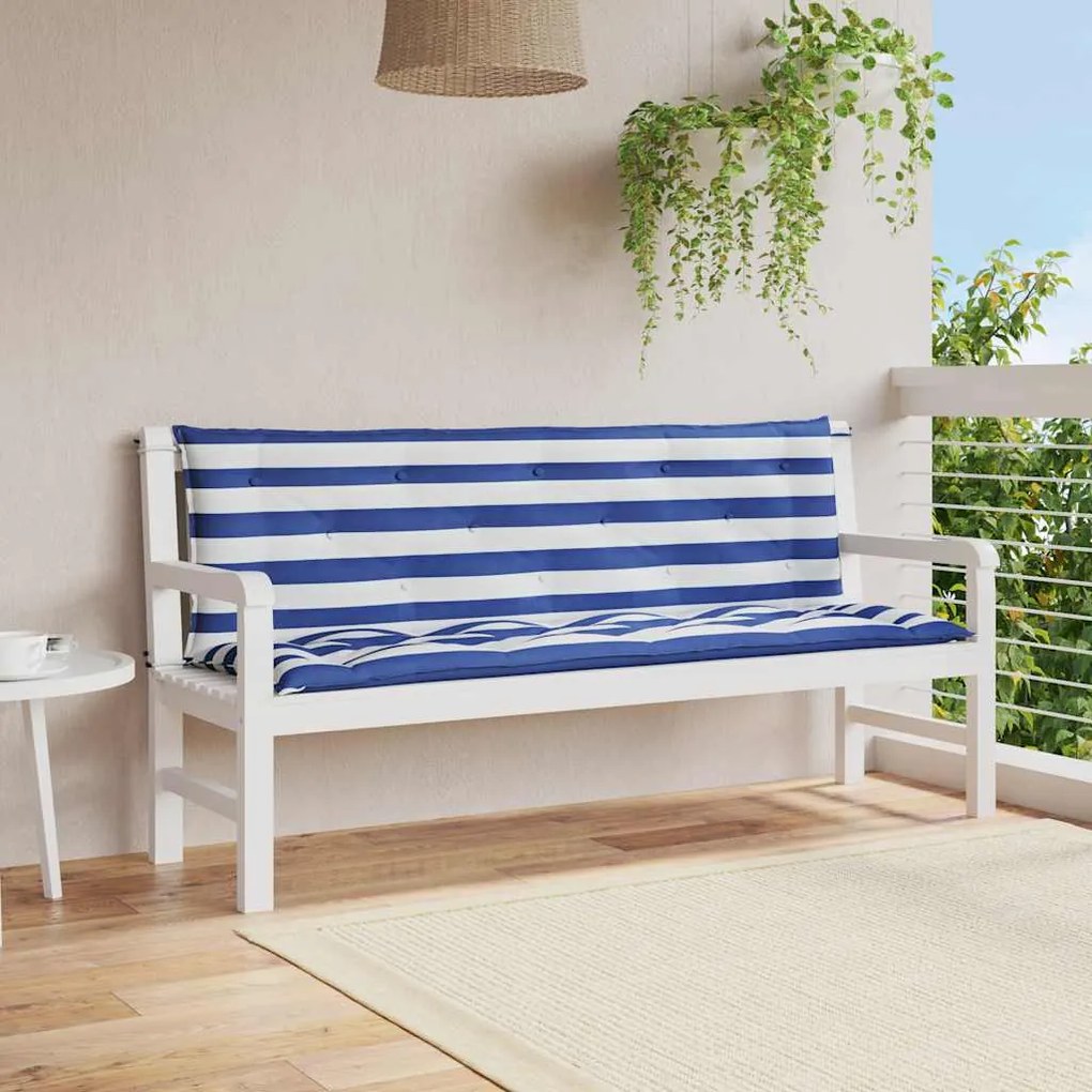 vidaXL Μαξιλάρια Πάγκου 2 τεμ. Μπλε &amp; Λευκό Ριγέ 150x50x7εκ Υφασμάτινα