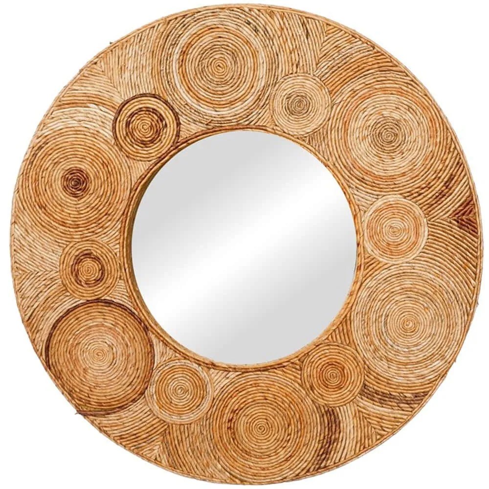 Καθρέπτης Τοίχου Klare 337-000016 Φ80cm Natural Inart Ξύλο