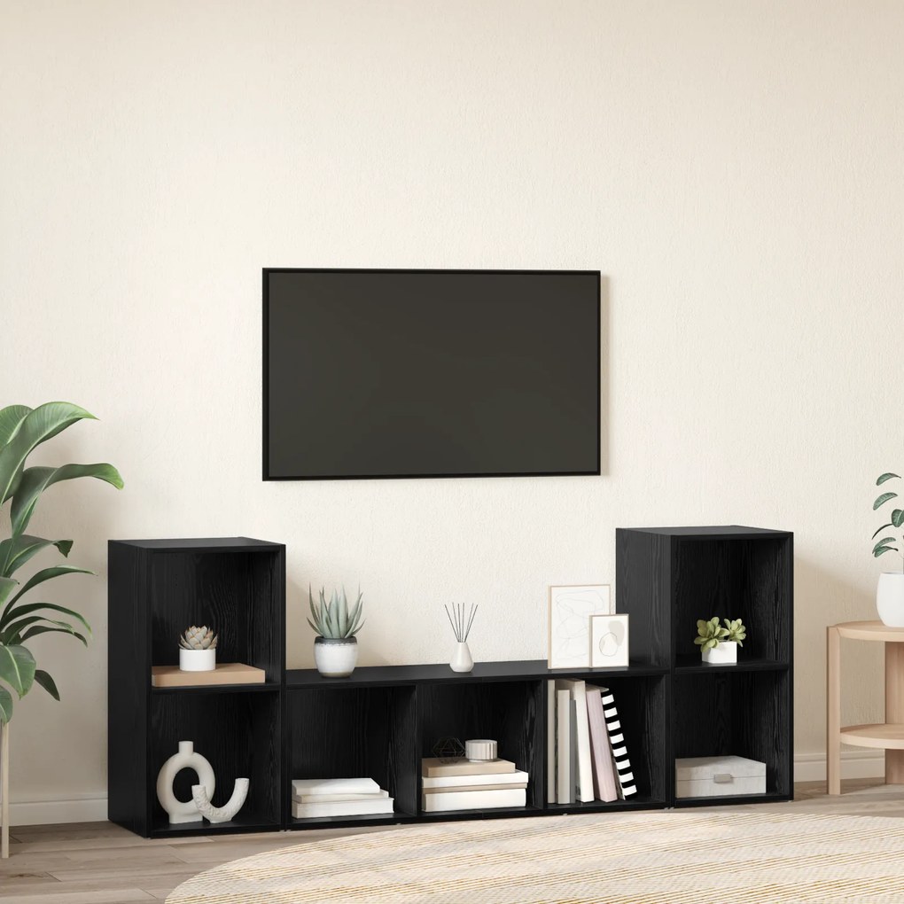 vidaXL Ντουλάπι TV 3 pcs Μαύρο 107 x 35 x 37 cm Επεξεργασμένο ξύλο
