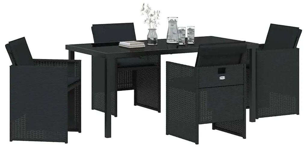 vidaXL Σέτ φαγητού για κήπο με μαξιλάρι 5 pcs Μαύρο συνθετικό ρατάν