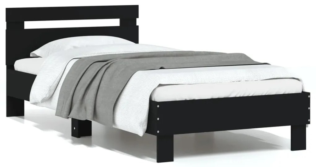 vidaXL Πλαίσιο Κρεβατιού με Κεφαλάρι Μαύρο 75x190 εκ. Επεξ. Ξύλο
