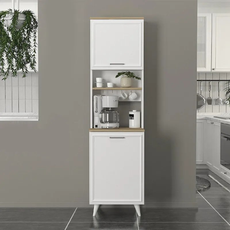 Έπιπλο κουζίνας Potter 1 Megapap χρώμα λευκό - rota oak 53,4x39,6x196,1εκ.