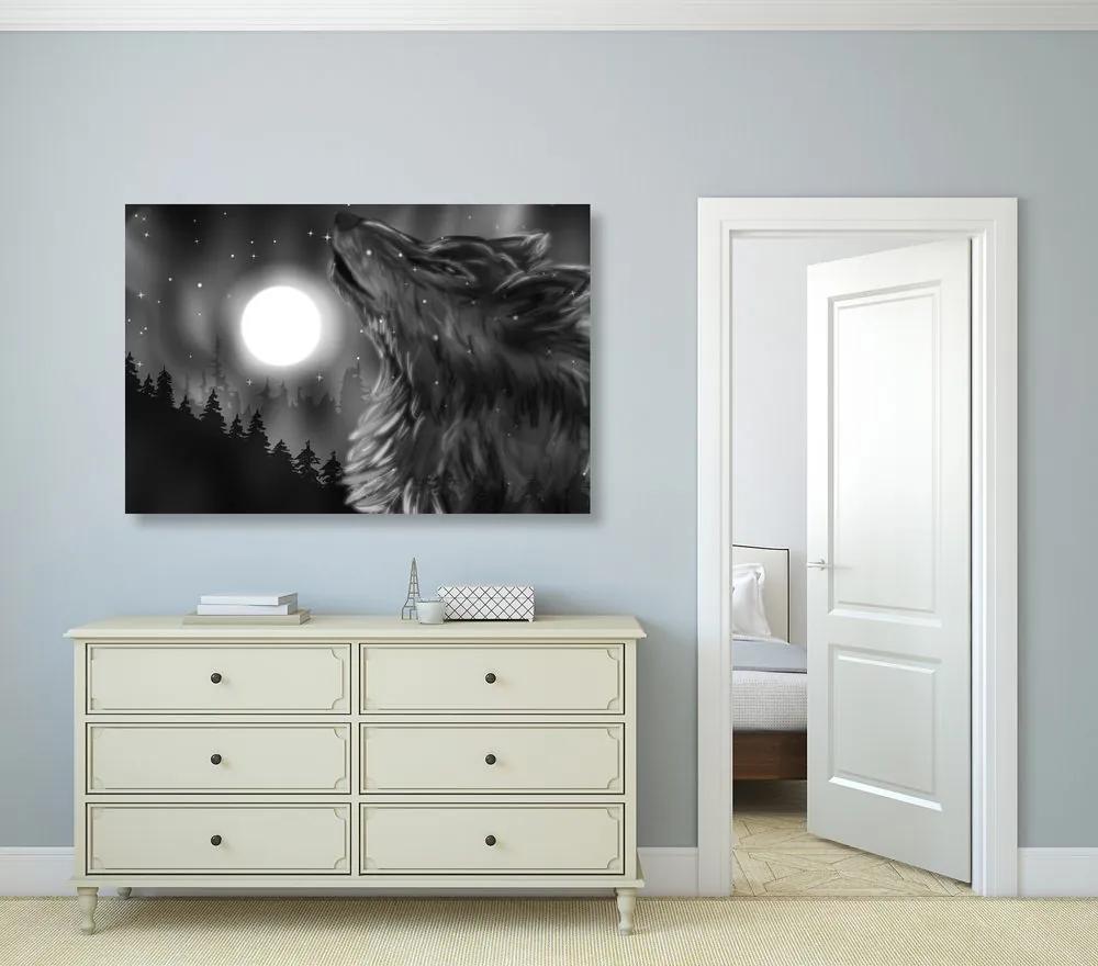 Εικόνα ενός φεγγαριού λύκου σε ασπρόμαυρο - 60x40