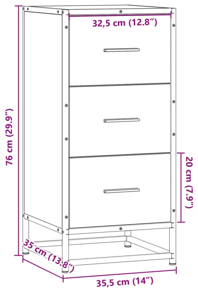 Ραφιέρα Γκρι Sonoma 35,5x35x76 εκ. Επεξ. Ξύλο + Μέταλλο - Γκρι