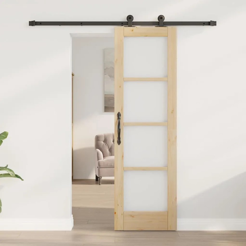 vidaXL Συρόμενη Πόρτα Καφέ 61 x 198.5 εκ. Ξύλο και μέταλλο
