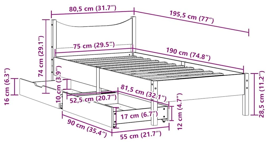 ΠΛΑΙΣΙΟ ΚΡΕΒΑΤΙΟΥ ΜΕ ΣΥΡΤΑΡΙΑ ΛΕΥΚΟ 75X190ΕΚ. ΜΑΣΙΦ ΠΕΥΚΟ 3301930