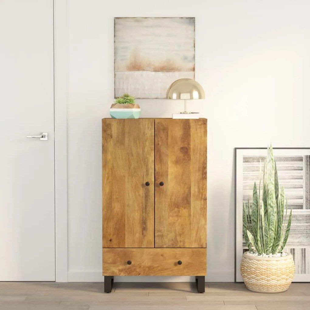 Ντουλάπι Ψηλό με Συρτάρι 60x33x100 εκ. Μασίφ Ξύλο Μάνγκο&Σίδερο