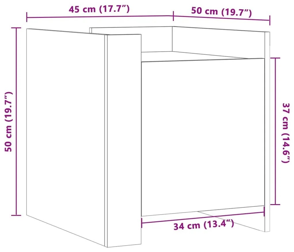 Κομοδίνο Sonoma Γκρι 45x50x50 εκ. από Επεξεργασμένο Ξύλο - Γκρι