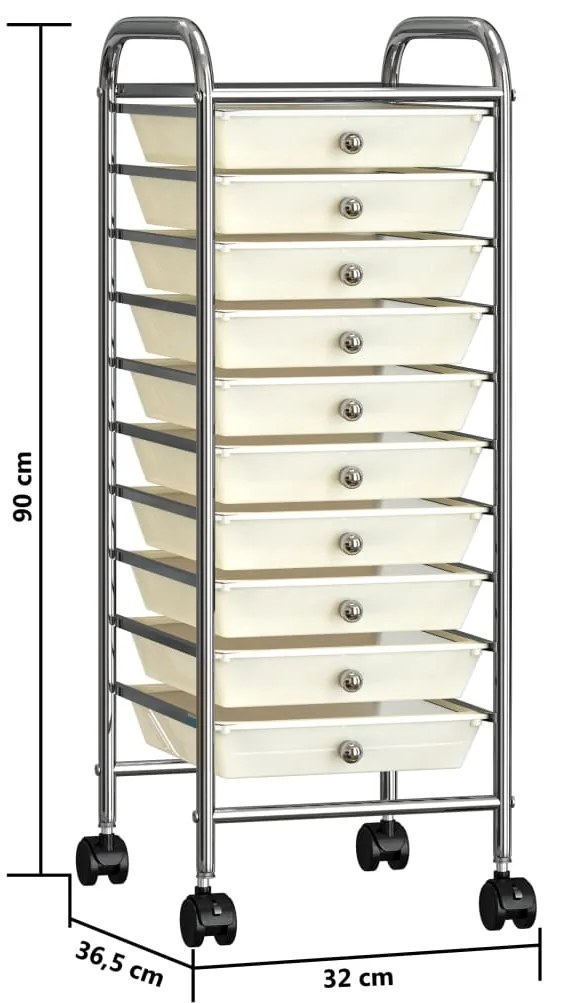 Τρόλεϊ με 10 Συρτάρια Φορητό Λευκό Πλαστικό