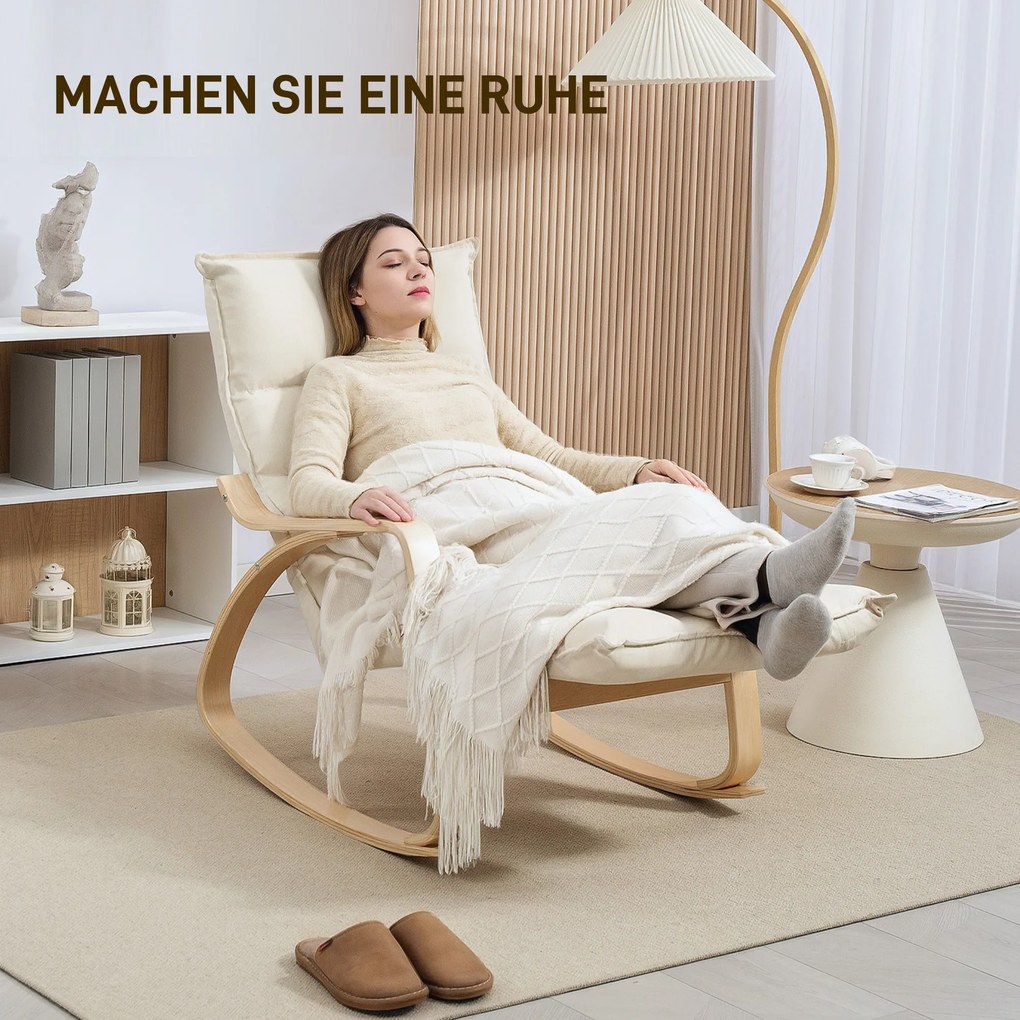 HOMCOM Πολυθρόνα-κουνιστή, πολυθρόνα με μπράτσα και ατσάλινο σκελετό, για σαλόνι, υπνοδωμάτιο, κρεμ λευκό