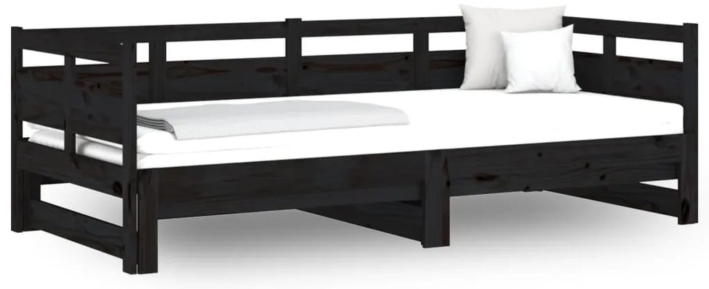 vidaXL Καναπές Κρεβάτι Συρόμενος Μαύρος 2x(90x190) εκ. Μασίφ Πεύκο