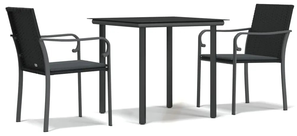 vidaXL Σετ Τραπεζαρίας Κήπου 3 τεμ. Συνθ. Ρατάν / Ατσάλι με Μαξιλάρια