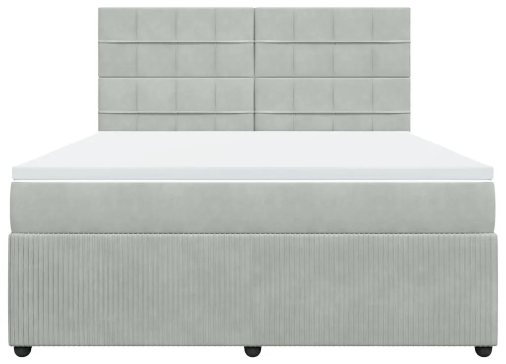 Κρεβάτι Boxspring με Στρώμα Ανοιχτό Γκρι 180x200 εκ. Βελούδινο - Γκρι