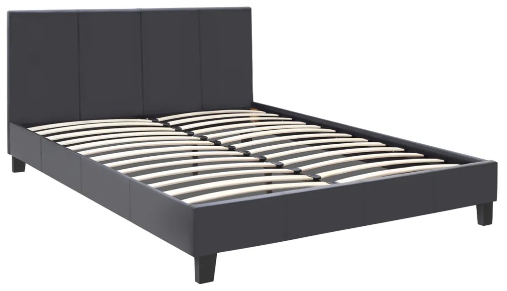 Κρεβάτι Flat Megapap από τεχνόδερμα χρώμα μαύρο ματ 150x200εκ.