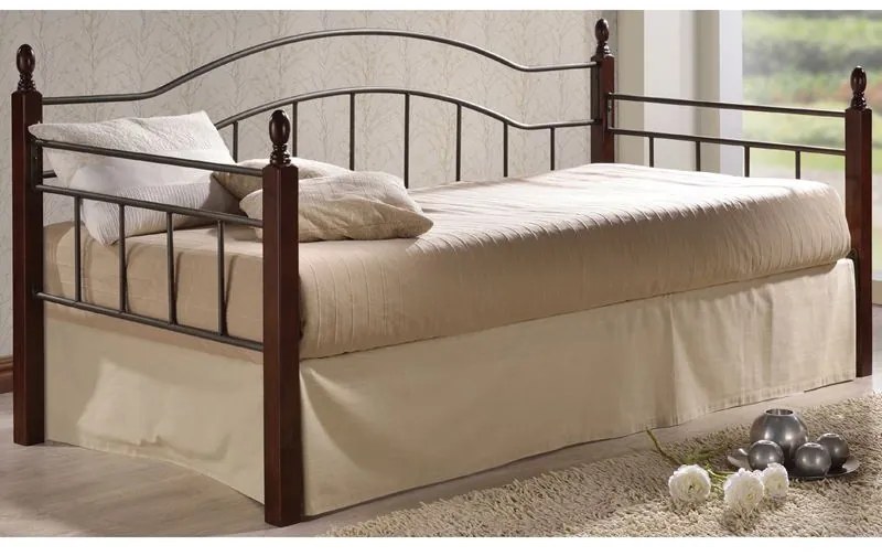 WOODWELL Ε8072VINCENT Daybed Κρεβάτι Μονό Μέταλλο Βαφή Μαύρο, Ξύλο Καρυδί 98x201x99cm για Στρώμα 90x190 Ε8072