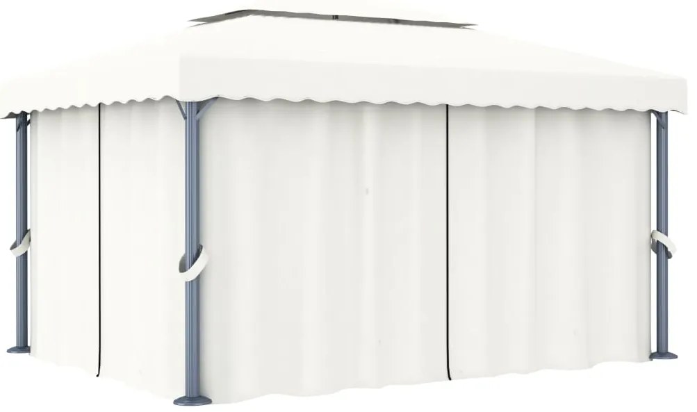 vidaXL Κιόσκι με Κουρτίνα Λευκό Κρεμ 4 x 3 μ. Αλουμινίου