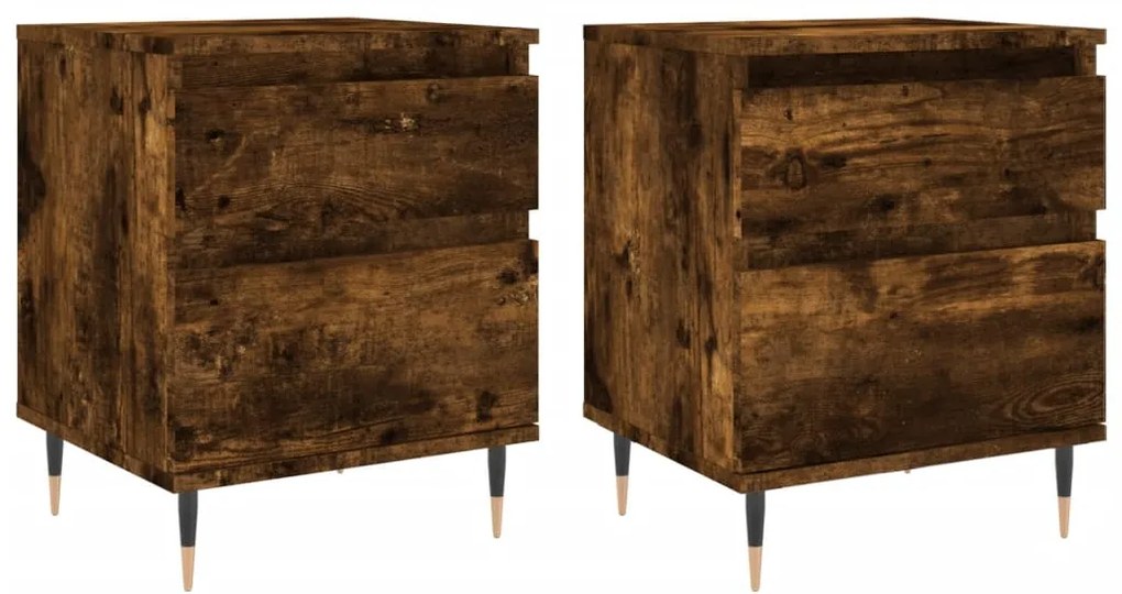 vidaXL Κομοδίνα 2 τεμ. Καπνιστή Δρυς 40 x 35 x 50 εκ. Επεξεργ. Ξύλο