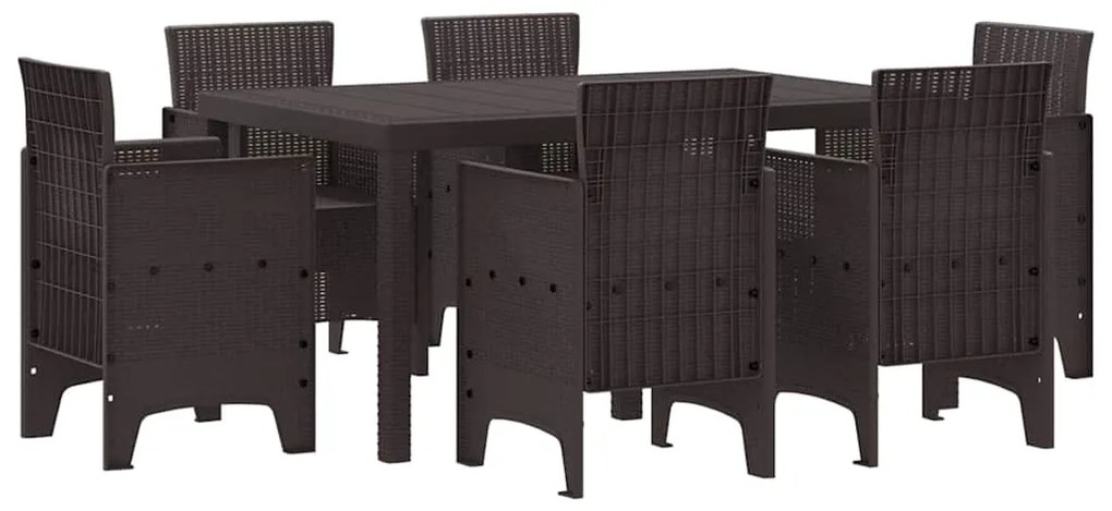 vidaXL Σέτ φαγητού για κήπο 7 pcs Καφέ Rattan Polt