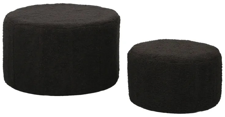 Σκαμπό - Πουφ Gabello pakoworld σετ 2 τεμ ύφασμα μπουκλέ μαύρο Φ44x26.5εκ