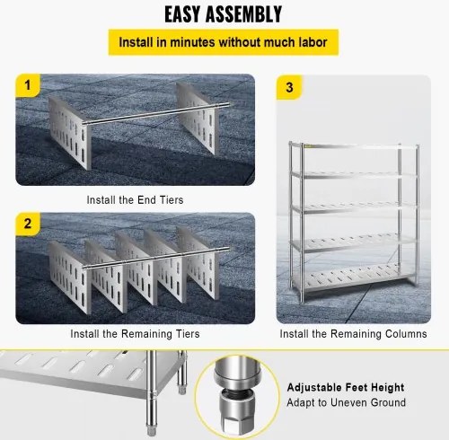 VEVOR Storage Shelf, 5-Tier Storage Shelving Unit, Stainless Steel Garage Shelf, 59.1 x 17.7 x 70.9 inch Heavy Duty Storage Shelving, 661 Lbs Total Capacity with Adjustable Height and Vent Holes