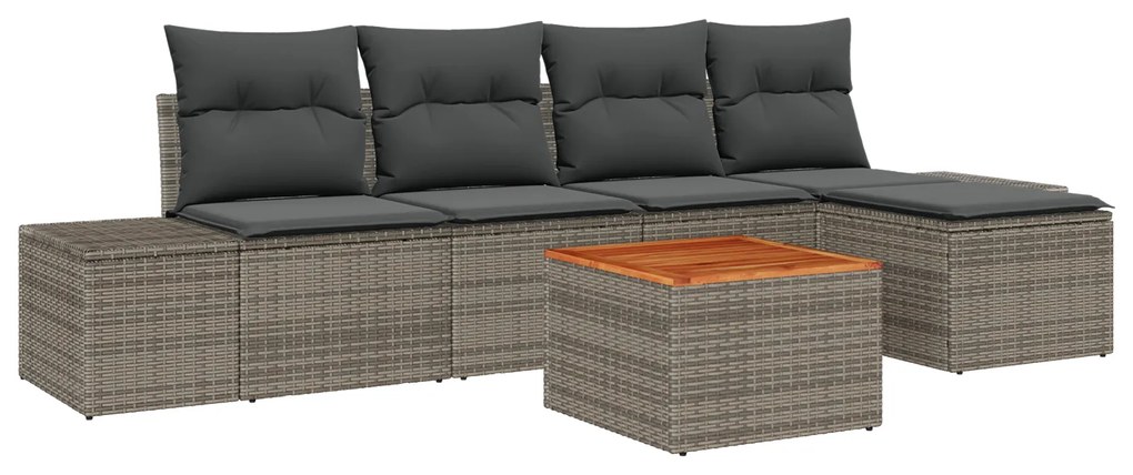 vidaXL Σετ καναπέ κήπου 6 pcs Γκρι Ρατάν, Πολυεστέρας μαξιλάρια